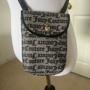 Juicy Couture Black & White Logo Crossbody Pouch with Gold Heart Accent